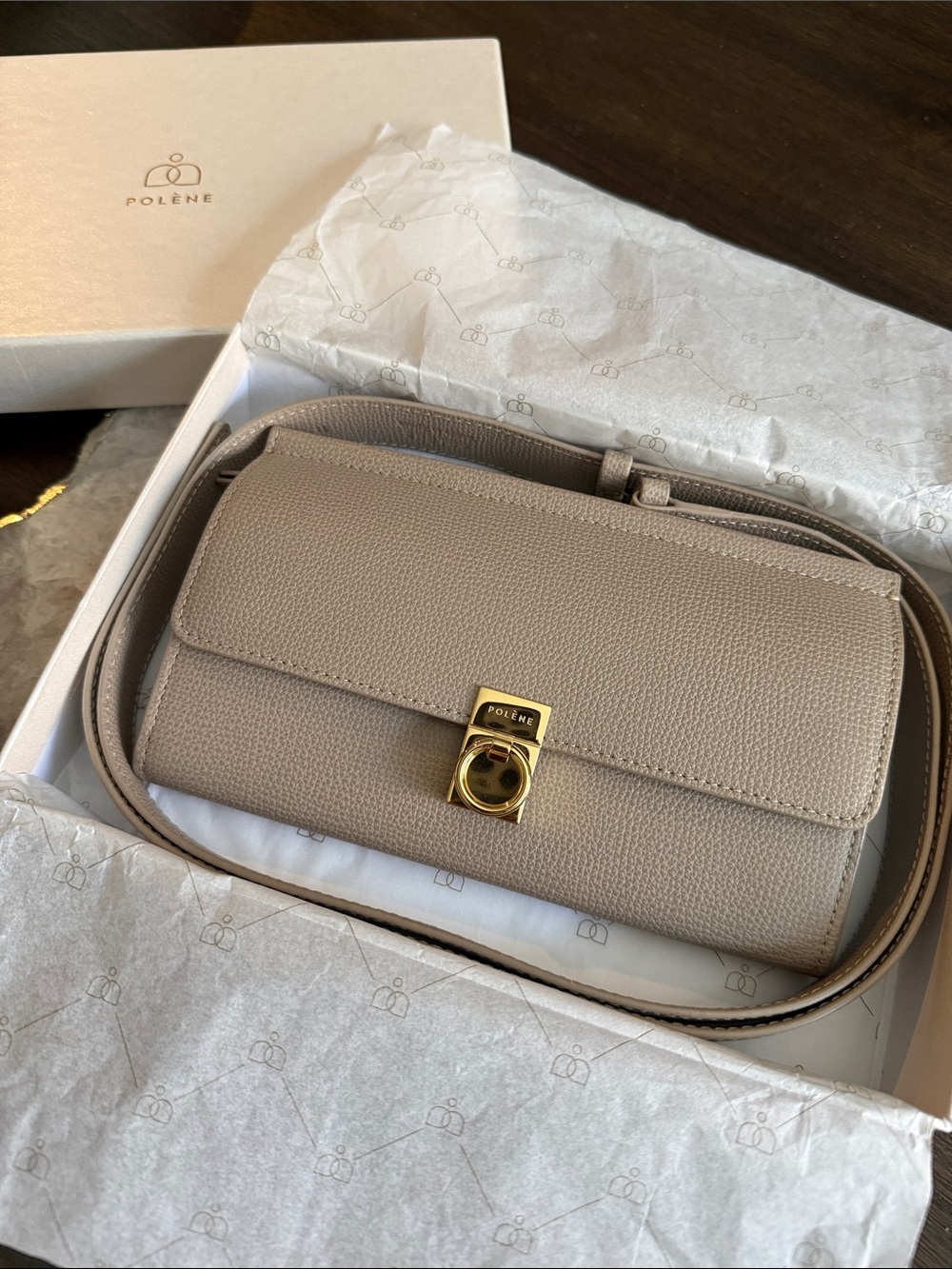 Polène Taupe Numero Sept Wallet Belt with Gold Hardware
